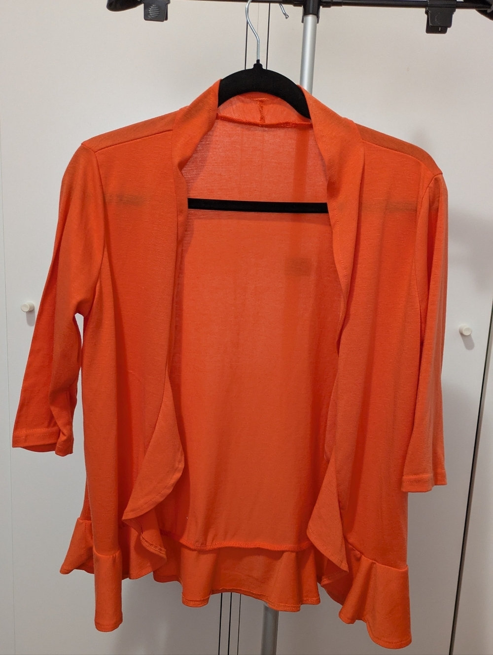 Bright Orange Open Front Ruffle Cardigan